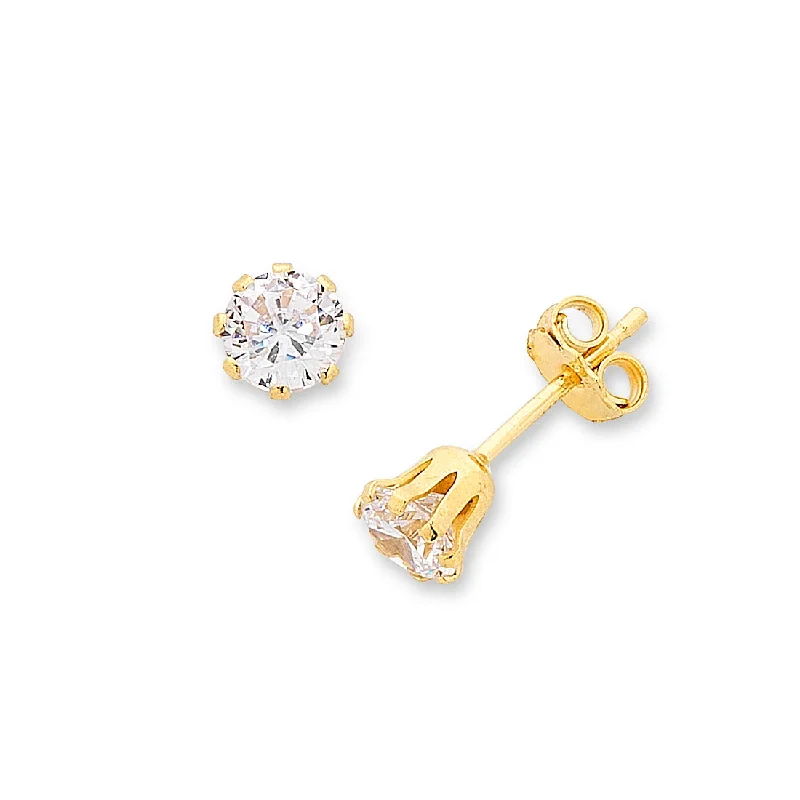 artistic earrings for women -9ct Yellow Gold Silver Infused Cubic Zirconia Stud Earrings