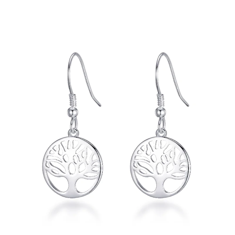 diamond earrings for women -Sterling Silver Tree of Life Drop Earrings