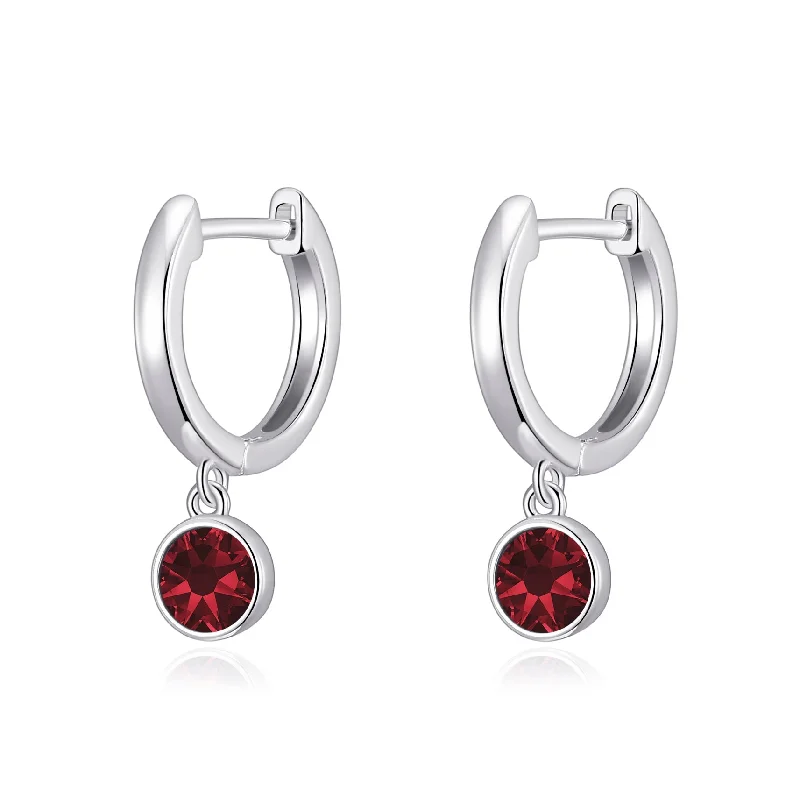 silver stud earrings for women -Dark Red Crystal Hoop Earrings Created with Zircondia® Crystals