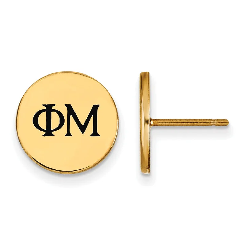 fashion earrings for women -14K Plated Silver Phi Mu Black Enamel Greek Letters Post Earrings