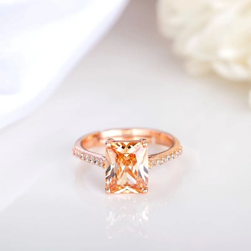 wedding ring sets for women -Rectangular Radiance 925 Sterling Silver Rose Gold-Plated Ring (Adjustable)