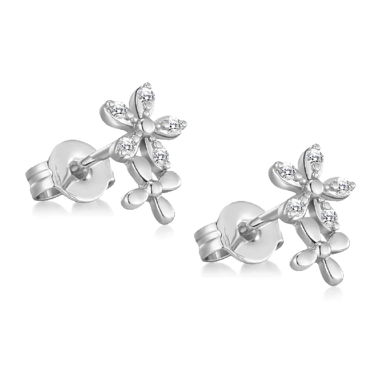 luxurious pearl drop earrings -Silver Plated Flower Earrings Created with Zircondia® Crystals