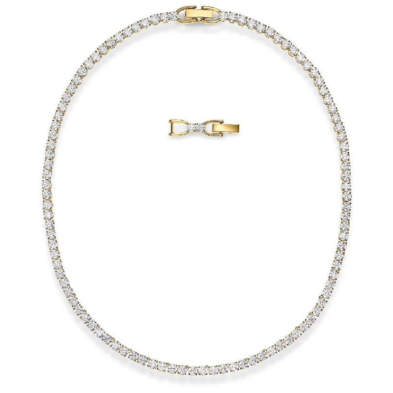 birthstone necklaces for women -Swarovski Tennis Deluxe Necklace, White, Gold-tone plated 5511545