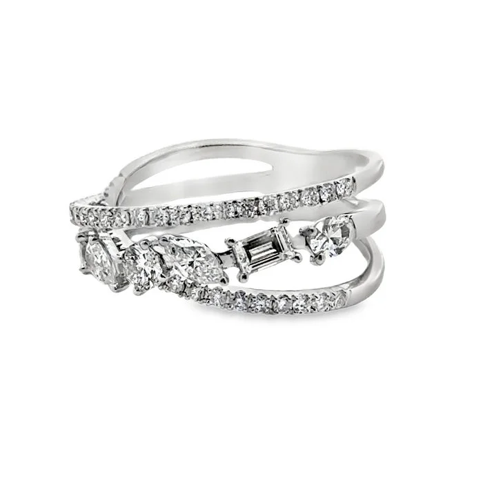 gemstone wedding rings -Mountz Collection 1.30CTW Mixed Cut Diamond 3-Strand Ring in 14K White Gold