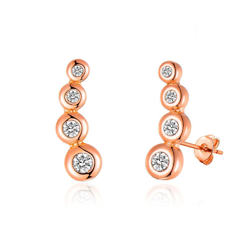 wedding earrings for women -Rose Gold Plated Four Stone Climber Earrings Created With Zircondia® Crystals