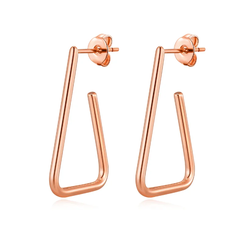 trendy silver earrings for women -Rose Gold Plated Triangle Hoop Earrings