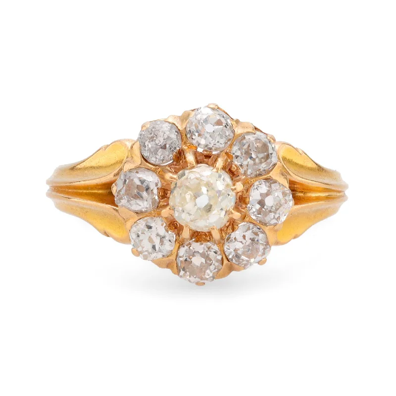 promise rings for her -Victorian French diamond 18k yellow gold cluster ring