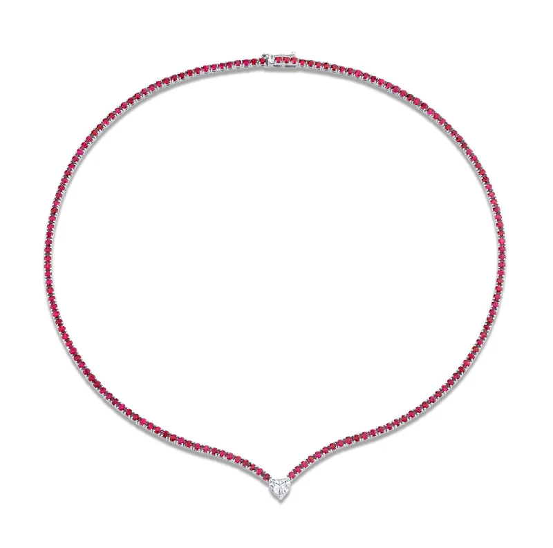 chic necklaces for women -Straight Line Ruby  Necklace with Diamond Accent