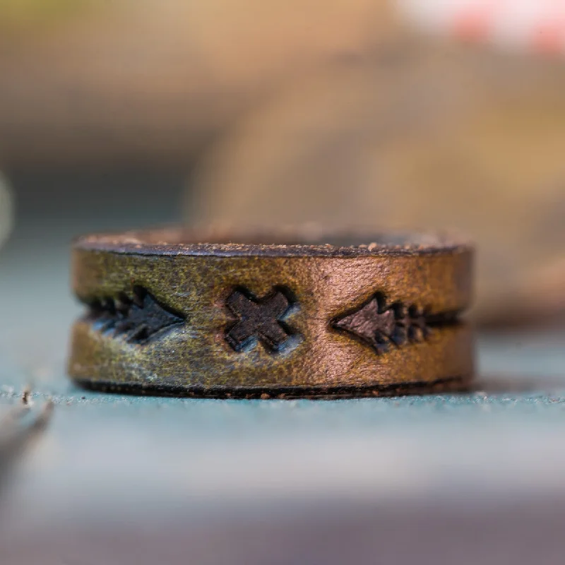 statement rings for women -Arrows Leather Ring | Dark Olive