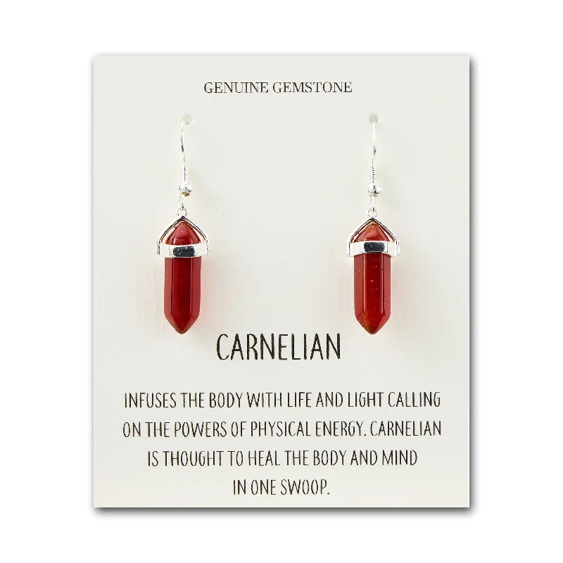 silver dangle earrings for women -Carnelian Gemstone Drop Earrings with Quote Card