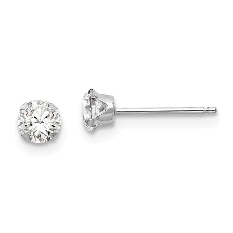 modern pearl earrings for women -4mm Round Cubic Zirconia Stud Earrings in 14k White Gold