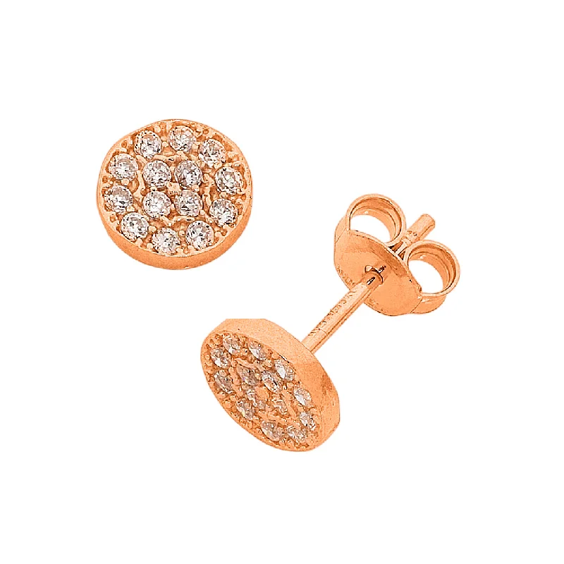 luxury gemstone earrings for women -9ct Rose Gold Infused Cubic Zirconia Round Stud Earrings