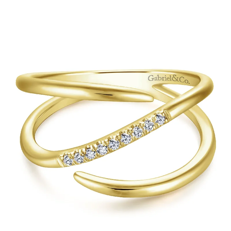 gold statement rings -Gabriel & Co. Split Shank Pavé Diamond Wrap Ring in 14K Yellow Gold