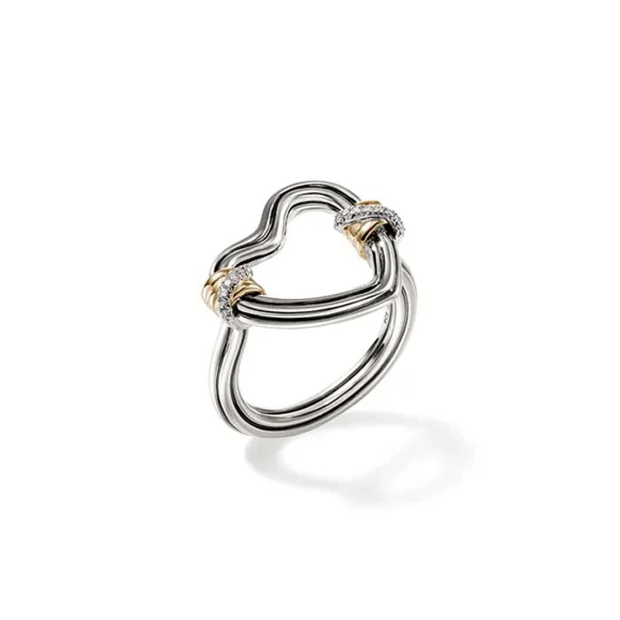 handmade rings for women -John Hardy Bamboo Heart Ring with Diamonds in Sterling Silver and 14K Yellow Gold, Size 7