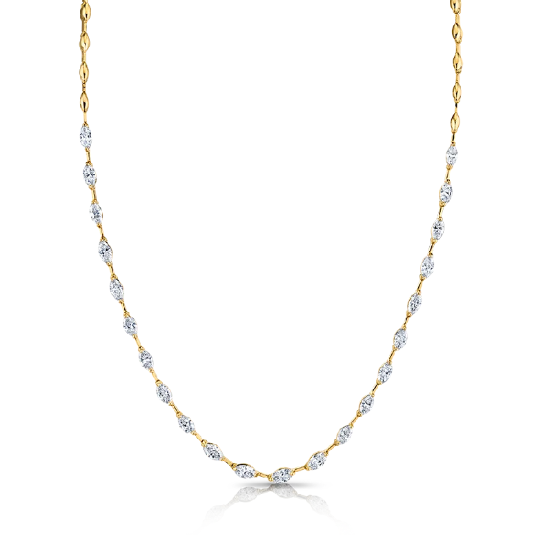 vintage pendant necklaces for women -4.35 Carat 18k Yellow Gold Marquise Diamonds Straight Line Bar Necklace