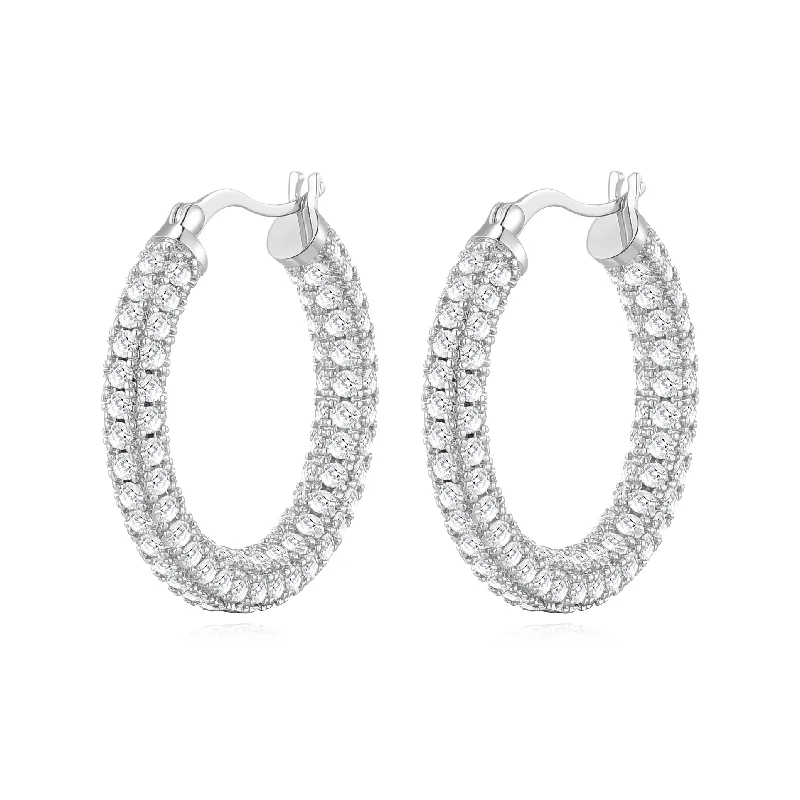 long earrings for women -Silver Plated 30mm Pave Hoop Earrings Created with Zircondia® Crystals