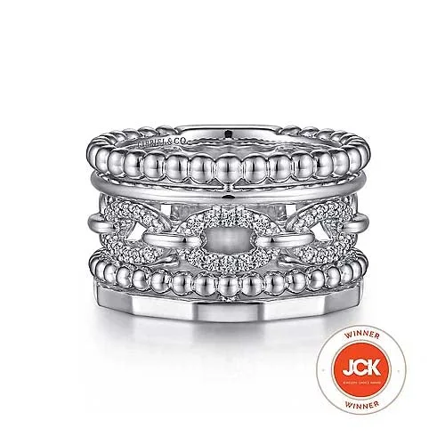 diamond solitaire rings -Gabriel & Co. Bujukan White Sapphire Easy Stackable Ring in Sterling Silver