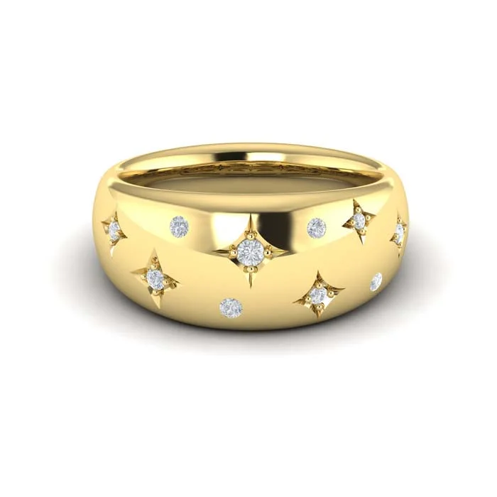 personalized rings for women -Vlora Wide Diamond Star "Estrella Collection" Ring in 14K Yellow Gold