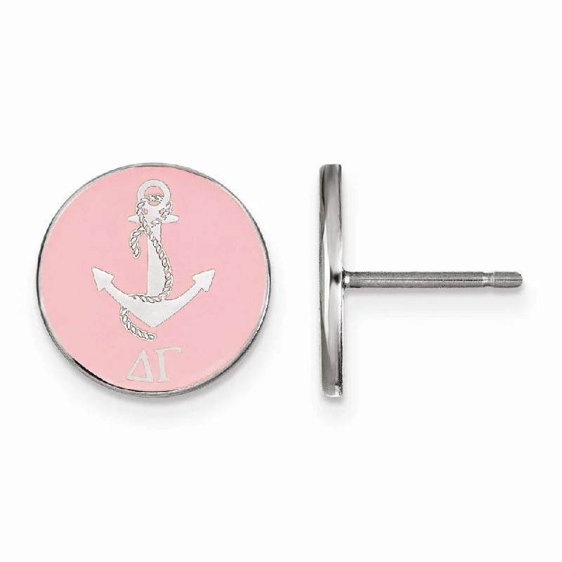 evening drop earrings for women -Sterling Silver Delta Gamma Pink Enamel Anchor Post Earrings