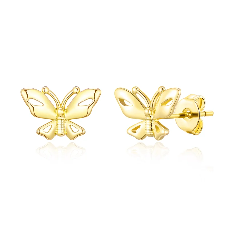 long earrings for women -Gold Plated Butterfly Stud Earrings