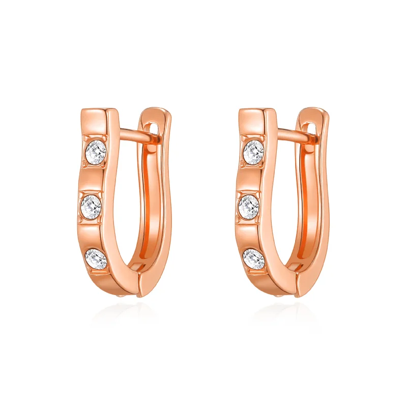 trendy drop earrings for women -Rose Gold Plated Three Stone Hoop Earrings Created with Zircondia® Crystals