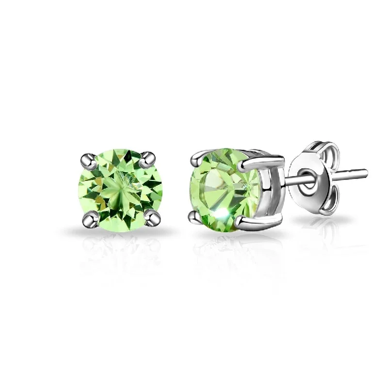 casual earrings for women -Light Green Stud Earrings Created with Zircondia® Crystals