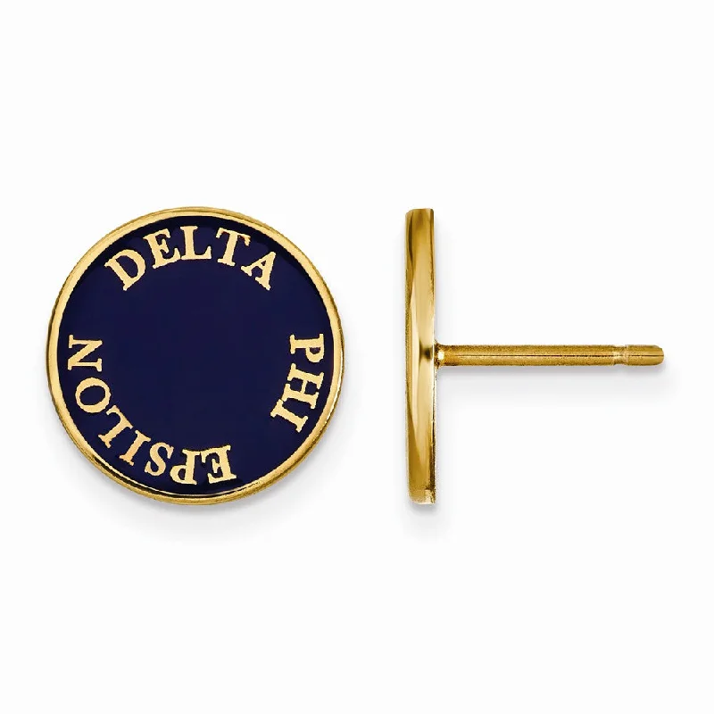 diamond stud earrings for women -14K Plated Silver Delta Phi Epsilon Enamel Disc Post Earrings