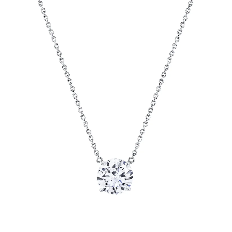 chunky necklaces for women -Round Diamond Pendant in 18k White Gold