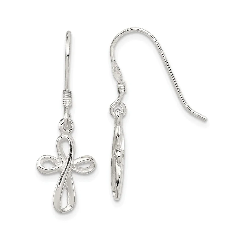 luxury drop earrings for women -Small Everlasting Cross Dangle Earrings in Sterling Silver