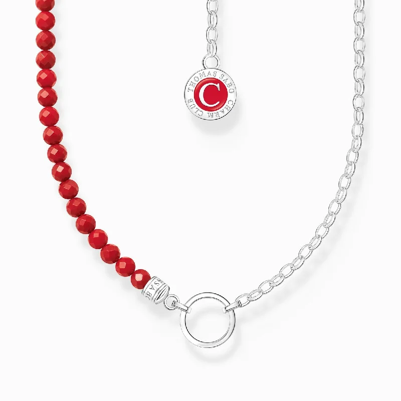 pearl chain necklaces for women -Thomas Sabo Silver charm necklace with red beads KE2190-007-10-L45V