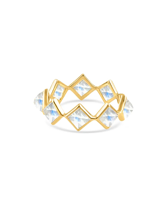 luxury wedding rings -Rainbow Moonstone Square Ring In 18K Yellow Gold