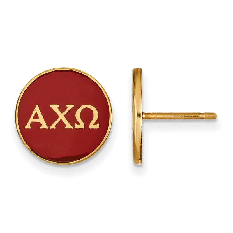 casual earrings for women -14K Plated Silver Alpha Chi Omega Red Enamel Disc Post Earrings