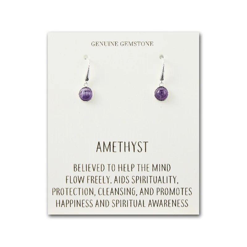 geometric earrings for women -Amethyst Drop Earrings with Quote Card