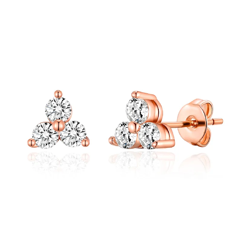 elegant earrings for women -Rose Gold Plated Three Stone Earrings Created with Zircondia® Crystals