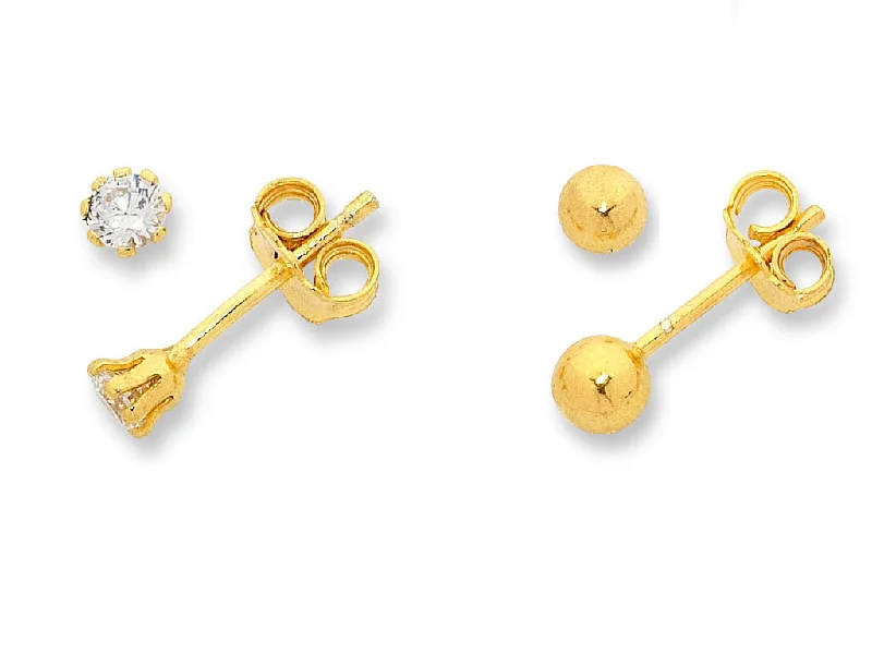 clip-on earrings for women -9ct Yellow Gold Silver Infused Stud Set