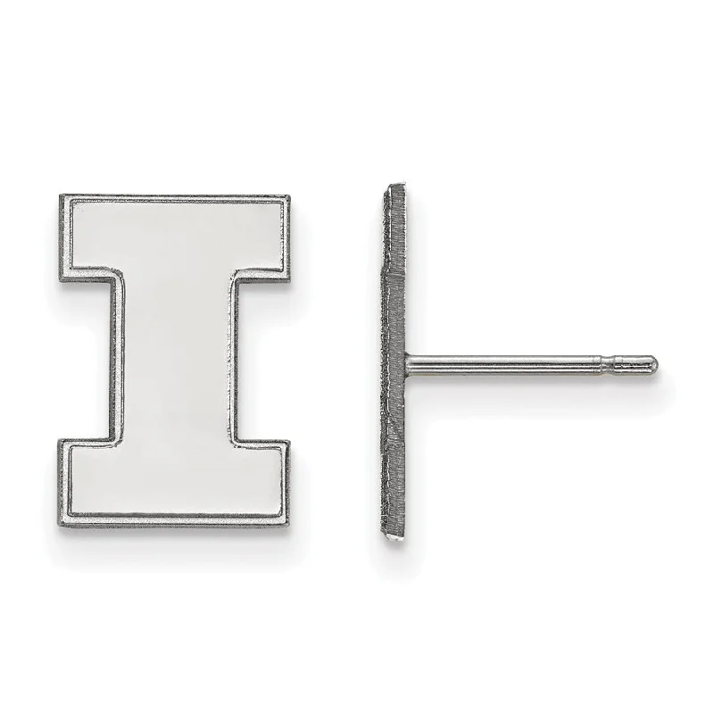 silver stud earrings for women -10k White Gold University of Illinois Small Initial I Post Earrings