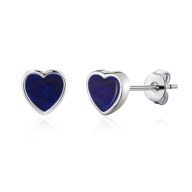 crystal earrings for women -Lapis Heart Stud Earrings