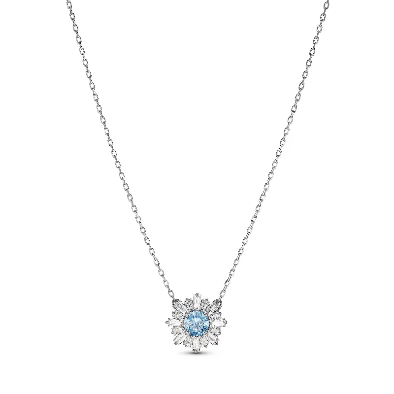 sparkling diamond necklaces for women -Swarovski Sunshine Pendant, Blue, Rhodium Plated 5536742