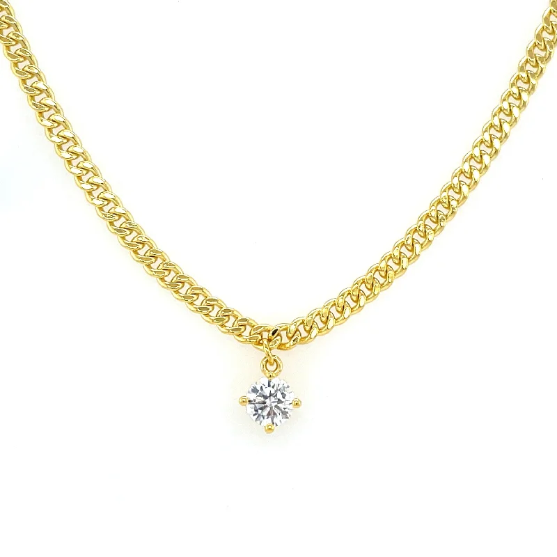 gemstone pendant necklaces for women -Golden Curb Cz Pendant Necklace