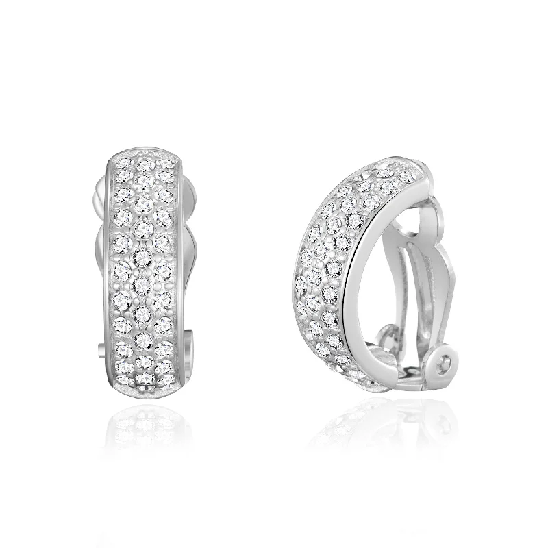 statement drop earrings for women -Silver Plated Pave Clip On Earrings Created with Zircondia® Crystals