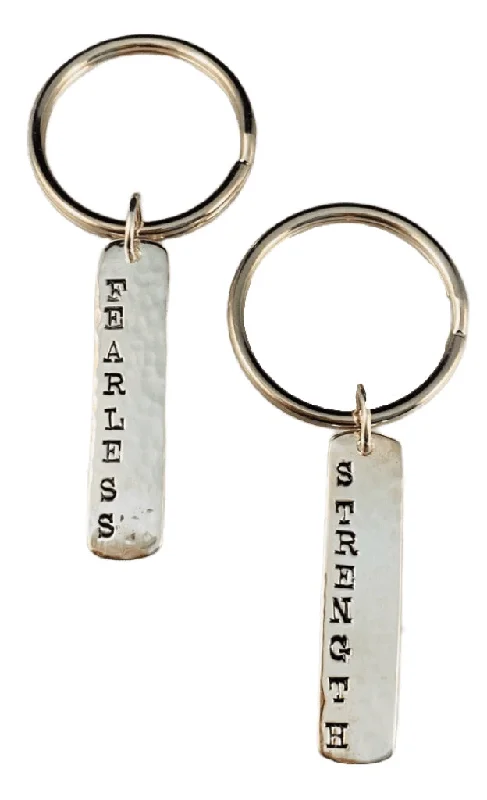 unique engagement rings -Sterling 'Strength' & ‘Fearless’ Charm Key Ring