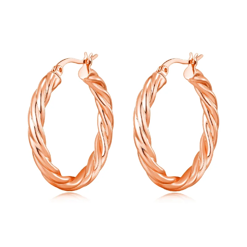 chic drop earrings for women -Rose Gold Plated Thick Twisted Hoop Earrings