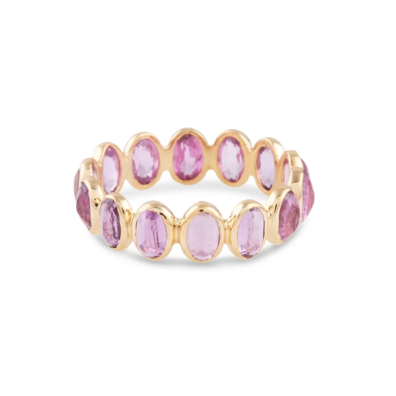 classic wedding rings for women -Pink Sapphire Oval Ring In 18K Yellow Gold