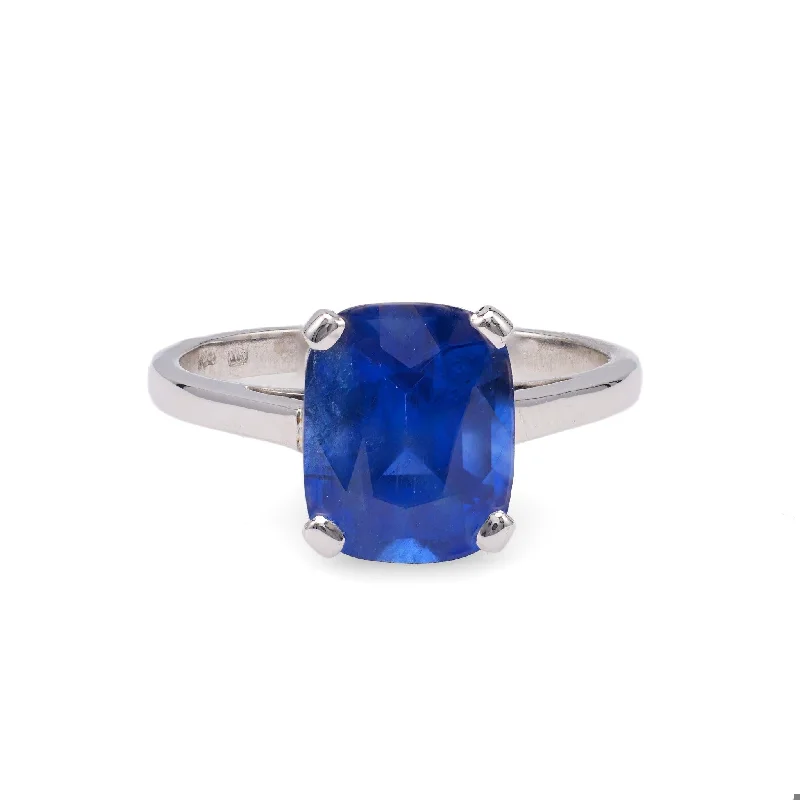 silver engagement rings -Vintage French GIA 4.24 Carat Ceylon Sapphire 18k White Gold Solitaire Ring