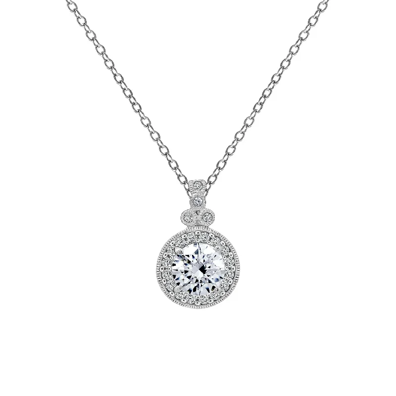 art deco necklaces for women -Round Halo Pendant Necklace