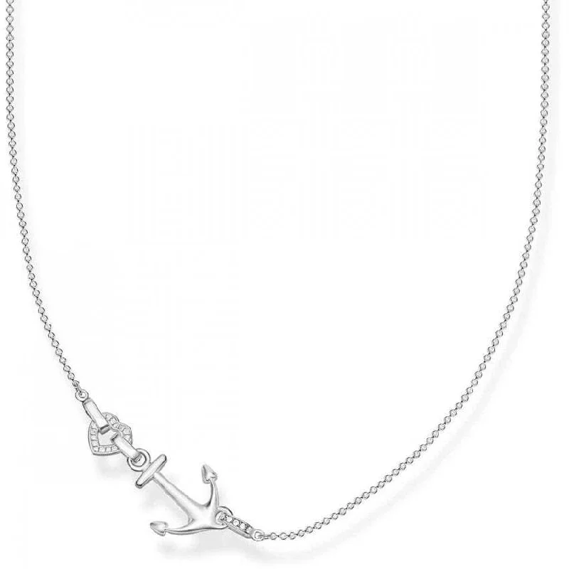 pearl drop necklaces for women -Thomas Sabo Silver Anchor with Heart Necklace KE1851-051-14-l45v