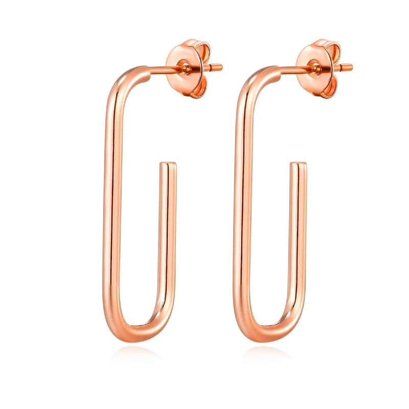 luxury earrings for women -Rose Gold Plated Rectangle Hoop Earrings