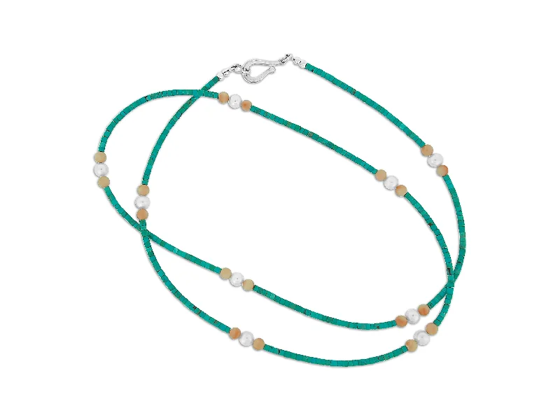 gold necklace sets for women -Coral, Turquoise, and Pearl Necklace