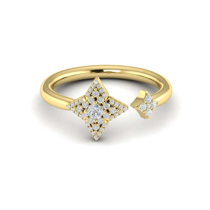 stackable rings for women -Vlora Diamond Open 4-Point Star Ring "Lucera Collection" in 14K Yellow Gold