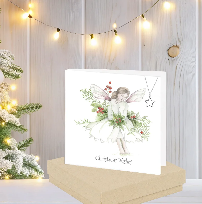 dainty silver necklaces for women -Boxed Sterling Silver Star Pendant Necklace with Festive Greeting Card - Perfect Christmas Gift Set